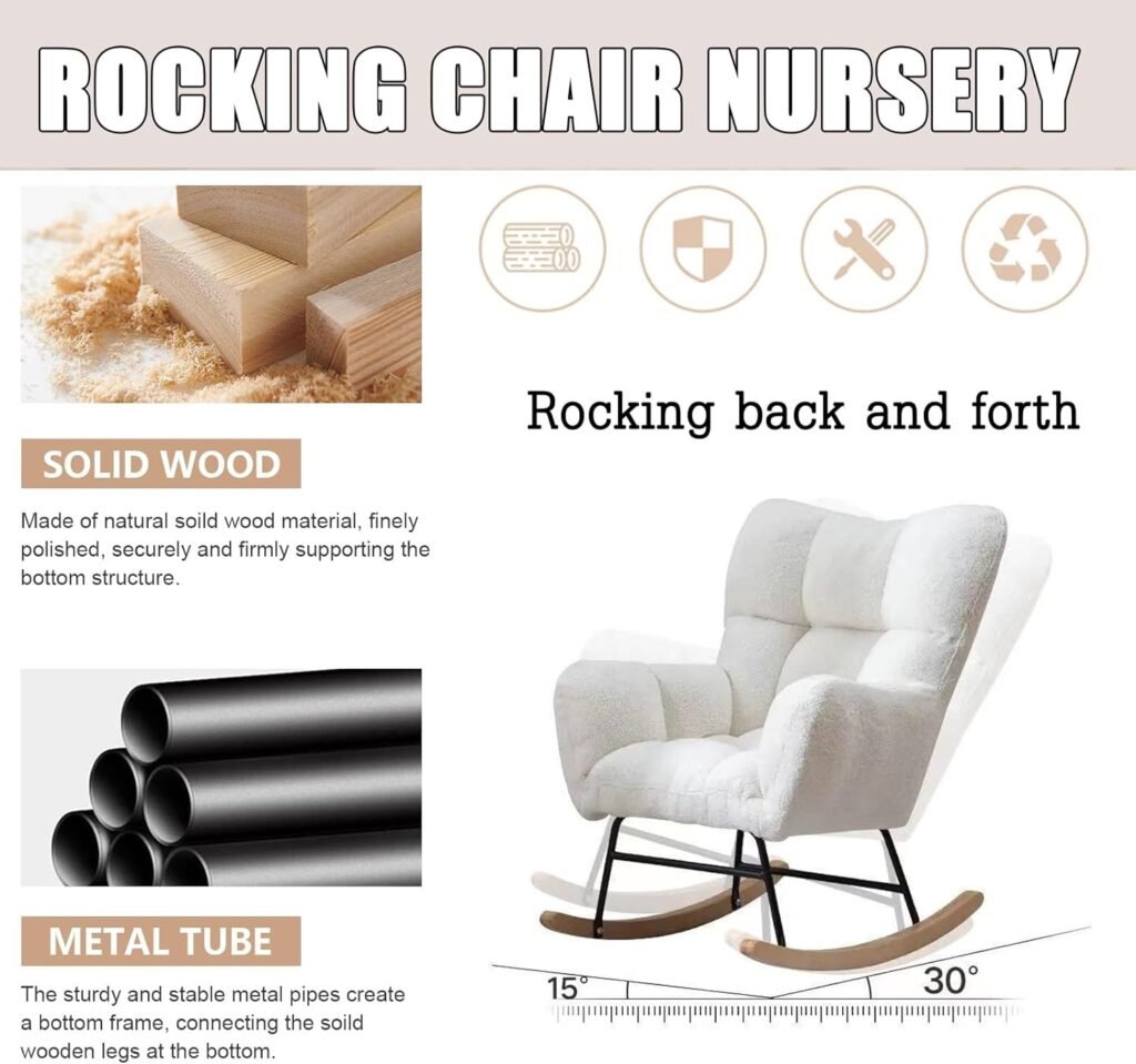 Rocking Chair for Adults,Rocking Chair, for Nursery Patchwork Fabric Relaxing Recliner Chair, with Solid Wood Legs,Leisure Relax Chair, Suitable for Living Room Bedroom Office Nursery (Color : Dark g