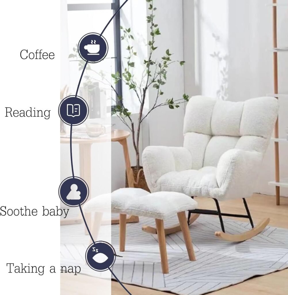 Rocking Chair for Adults,Rocking Chair, for Nursery Patchwork Fabric Relaxing Recliner Chair, with Solid Wood Legs,Leisure Relax Chair, Suitable for Living Room Bedroom Office Nursery (Color : Navy b