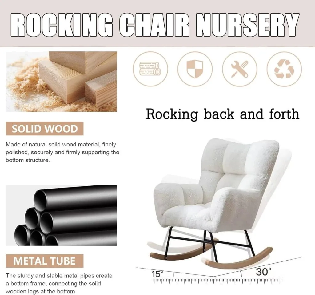 Rocking Chair for Adults,Rocking Chair, for Nursery Patchwork Fabric Relaxing Recliner Chair, with Solid Wood Legs,Leisure Relax Chair, Suitable for Living Room Bedroom Office Nursery (Color : Dark g Rocking Chair for Adults,Rocking Chair, for Nursery Patchwork Fabric Relaxing Recliner Chair, with Solid Wood Legs,Leisure Relax Chair, Suitable for Living Room Bedroom Office Nursery (Color : Dark g