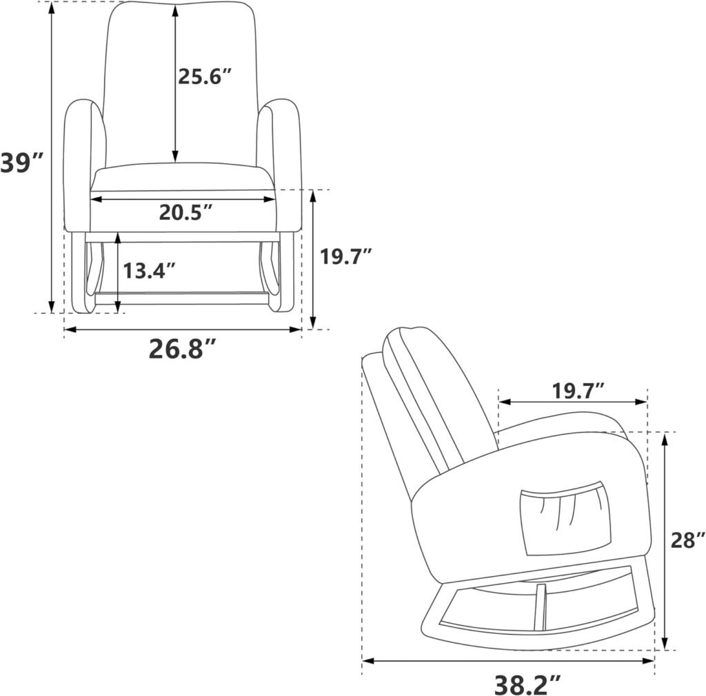 Rocking Chair Glider Chair for Nursery Upholstered Arm Chair with Side Pocket Accent Chair Nursery Rocking Chairs with High Back for Living Room Baby Kids Room Bedroom (Light Grey)