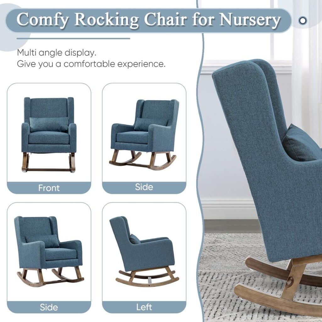 Rocking Glider Chair for Nursery, Wingback Teddy Accent Rocker Chair Upholstered Tall Back Arm Chair w/Side Pockets, Modern Leisure Single Sofa for Living Room, Hotel, Bedroom, Baby Room, White