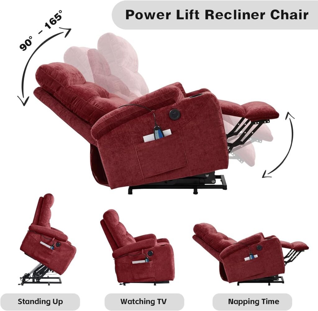 ROYALSON Power Lift Chairs Recliners with Heat and Massage for Elderly,Electric Reclining Chairs Infinite Position with USB Port and Side Pocket,Cup Holders,Fabric (Blue)