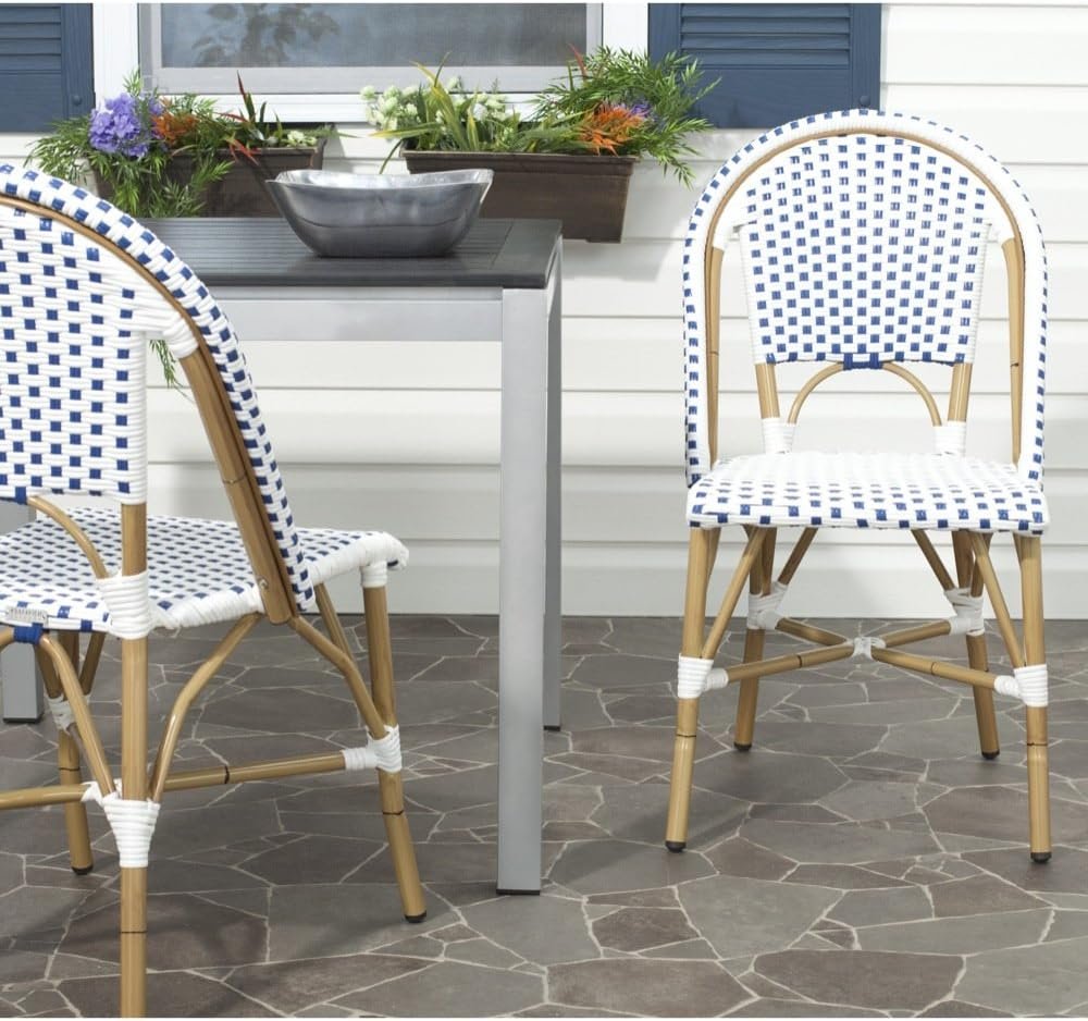 Safavieh Home Collection Hooper Indoor-Outdoor Stacking Side Chairs | Blue  White | Set of 2