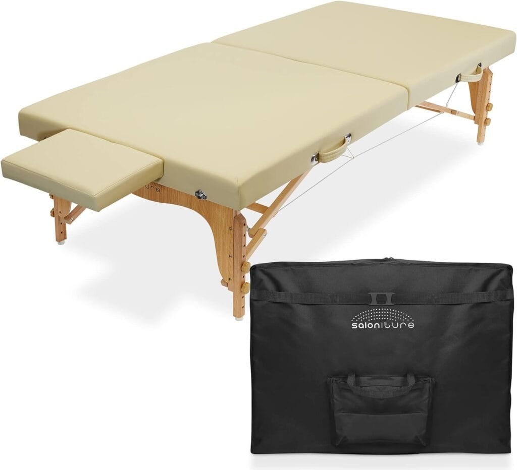 Saloniture Portable Physical Therapy Massage Table - Low to Ground Stretching Treatment Mat Platform - Cream