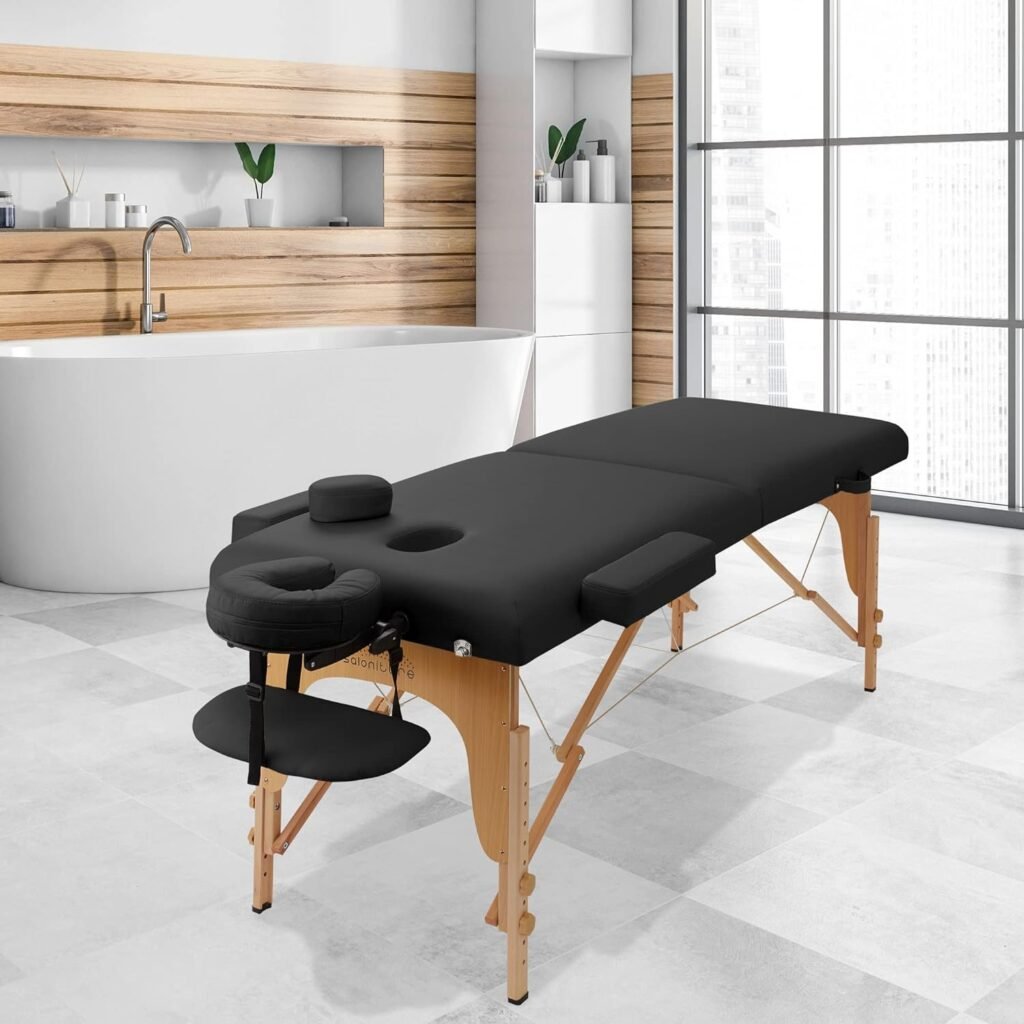 Saloniture Professional Memory Foam Folding Massage Table - Portable with Carrying Case, Blue