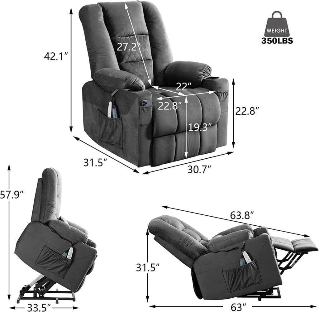 SAMERY Power Lift Recliner Chair for Elderly, Electric Lift Chair with Heat and Massage, Velvet Recliner Home Theater Seating with Cup Holders/USB Ports/Lumbar Pillow for Living Room…