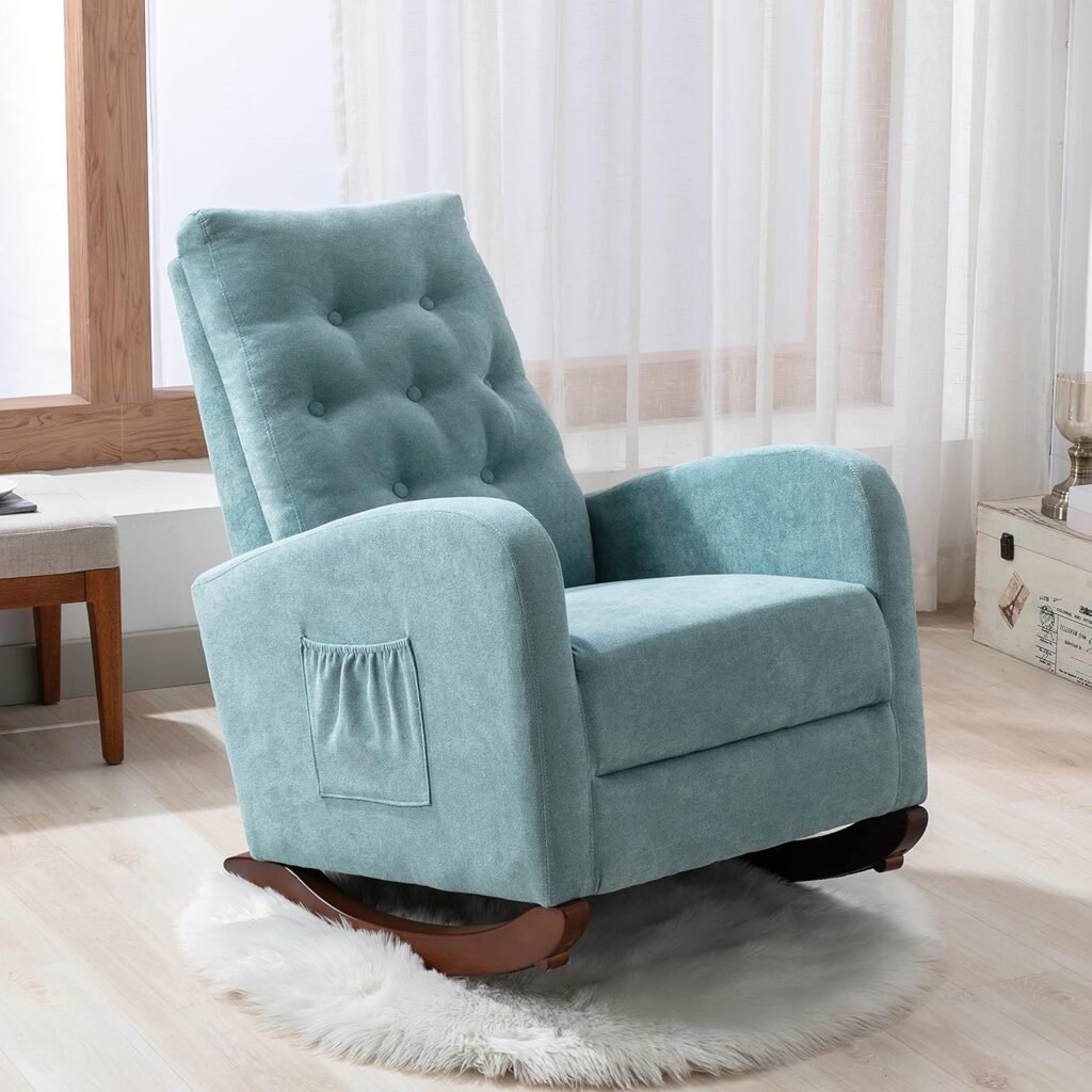 SEALAMB Rocking Chair Nursery with Side Pocket, Rocker Chair Glider Chair for Nursery, High Backrest Armchair Comfy Chair for Living Room Bedroom