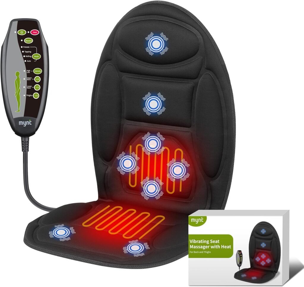 Seat Massager with Heat, Vibrating Back Massager for Chair Massage Cushion, 8 Vibrating Nodes to Relieve Stress and Fatigue for Back, Shoulder and Thighs