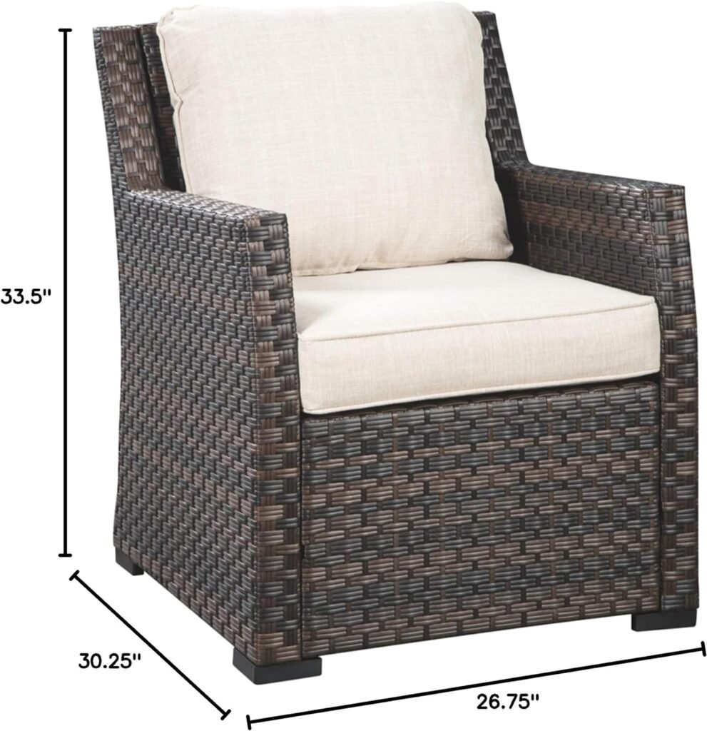 Signature Design by Ashley Easy Isle Outdoor Lounge Chair, Dark Brown  Beige