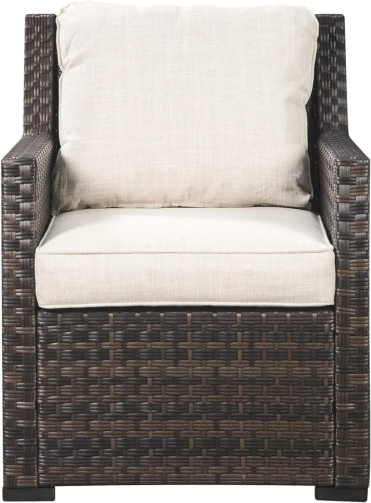 Signature Design by Ashley Easy Isle Outdoor Lounge Chair, Dark Brown  Beige