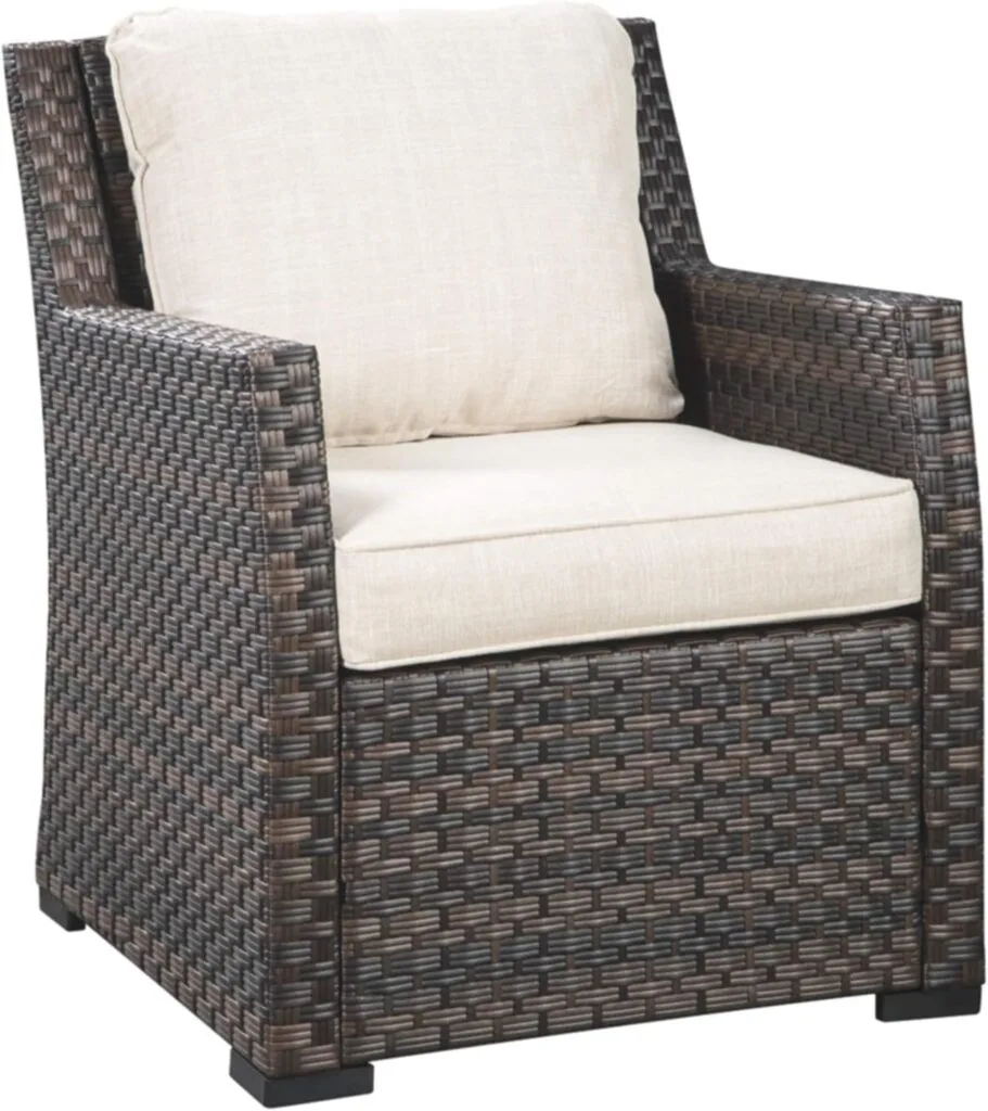 Signature Design by Ashley Easy Isle Outdoor Lounge Chair, Dark Brown  Beige