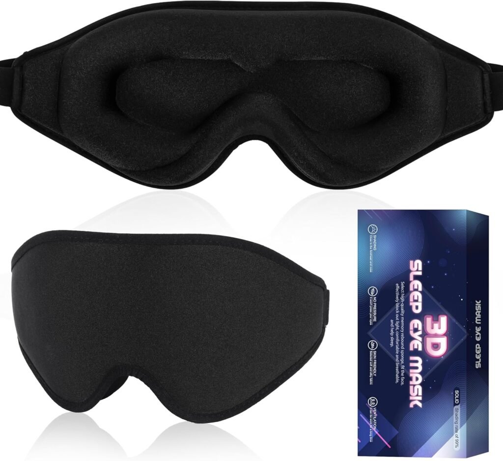 Sleep Mask, 3D Memory Foam Eye Mask for Sleeping 100% Light Blocking Eye Covers with Adjustable Strap, Night Blindfold for Men Women