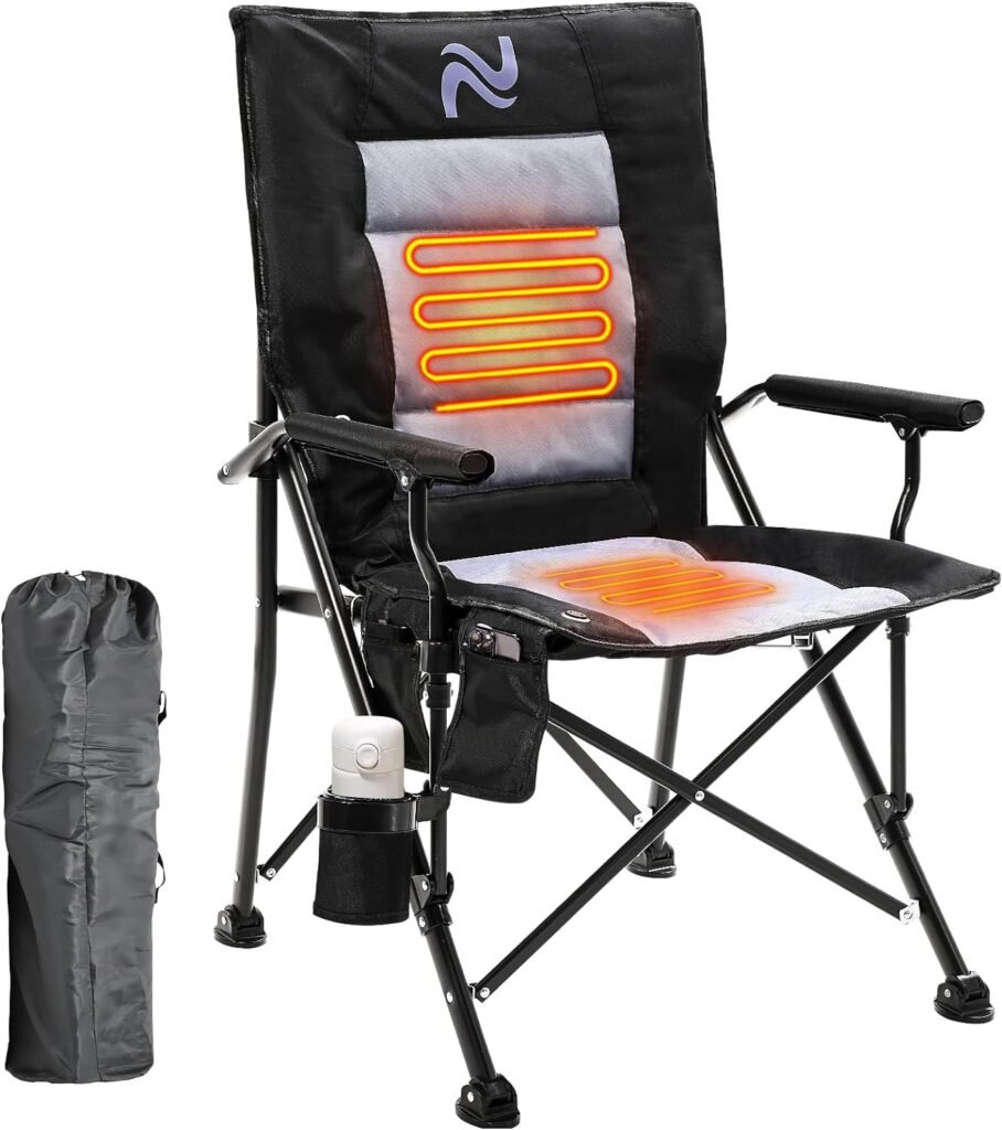 Slsy Heated Camping Chair, Outdoor Portable Heated Folding Chairs, Heated Camp Chair Seat Supports 500 lbs, Heating Chair for Outdoor Sports, Camping, Patio, and Picnics