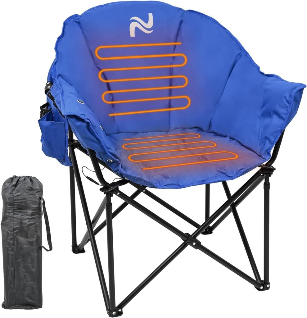 Slsy Heated Camping Chair Oversized, Outdoor Portable Heated Folding Chairs, Heated Foldable Chair Seat Supports 500 lbs, Heating Chair for Outdoor Sports, Camping, Patio, and Picnics