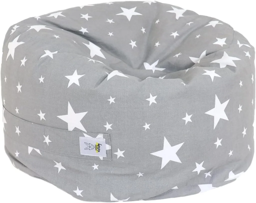 SMART WALLABY Stuffed Animal Storage, Bean Bag Chairs for Kids, 100% Cotton Washable Plush Animal Storage. Room Organization for Stuff Animal, Linens, Quilts  Pillows | Round | Twinkle Twinkle