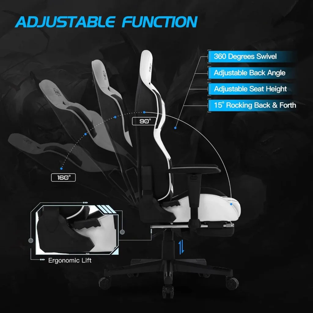 S*MAX White Gaming Chair with Footrest Ergonomic Gaming Chair Racing Grade PU Leather Adjustable Headrest Lumbar Support Gamer Chair High Back Gaming Chairs for Adults S*MAX White Gaming Chair with Footrest Ergonomic Gaming Chair Racing Grade PU Leather Adjustable Headrest Lumbar Support Gamer Chair High Back Gaming Chairs for Adults