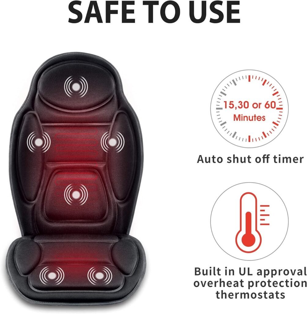 Snailax Massage Seat Cushion - Back Massager with Heat, 6 Vibration Massage Nodes  2 Heat Levels, Massage Chair Pad for Home Office Chair