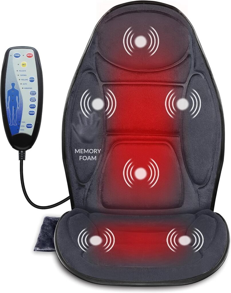 Snailax Memory Foam Vibration Massage Seat Cushion, Back Massage Pad with Heat,2 Heat Levels  6 Vibration Massage Nodes, Seat Massager for Home Office Chair, Grey