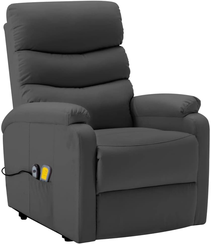 Stand-up Massage Recliner,Massage Chair Recliner,Adjustable backrest Armchair,with 6-Point Vibration Massage and Footrest,Padded Seat for Living Room,Anthracite Faux Leather