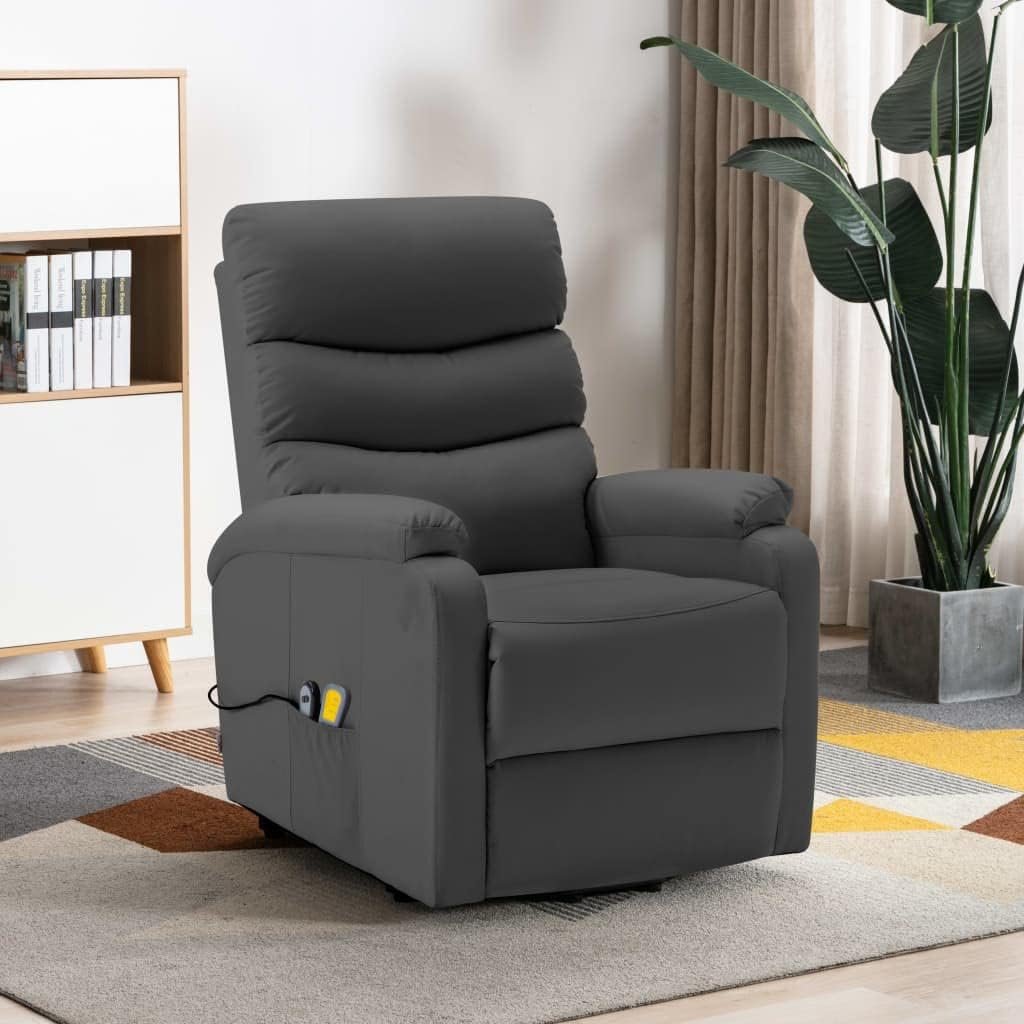 Stand-up Massage Recliner,Massage Chair Recliner,Adjustable backrest Armchair,with 6-Point Vibration Massage and Footrest,Padded Seat for Living Room,Anthracite Faux Leather