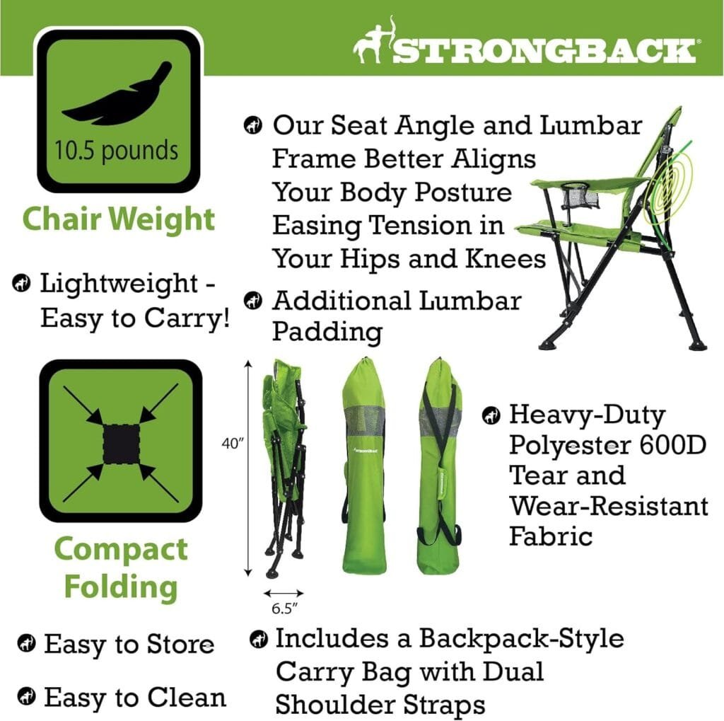 STRONGBACK Camping Chair Guru 3.0 Heavy Duty Camping Chairs with Lumbar Support, Backpack Folding Camp Chair, Navy