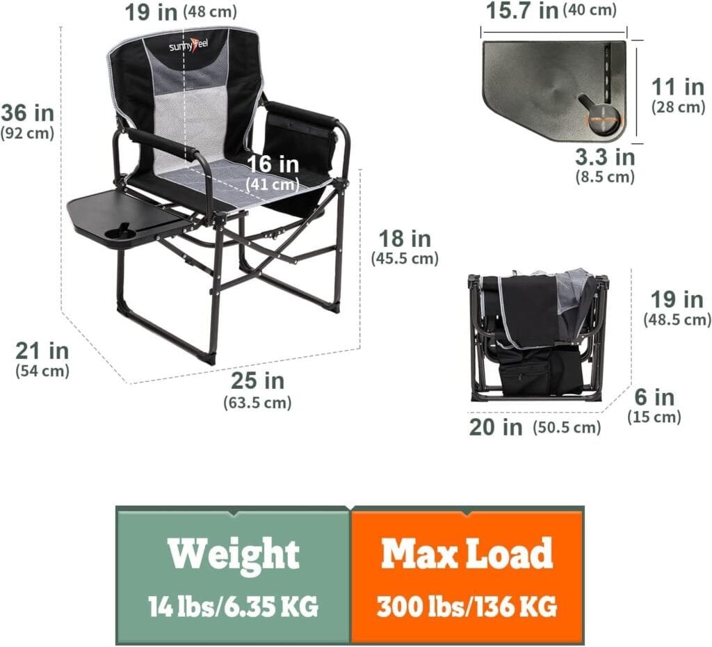 SUNNYFEEL Camping Directors Chair, Heavy Duty,Oversized Portable Folding Chair with Side Table, Pocket for Beach, Fishing,Trip,Picnic,Lawn,Concert Outdoor Foldable Camp Chairs
