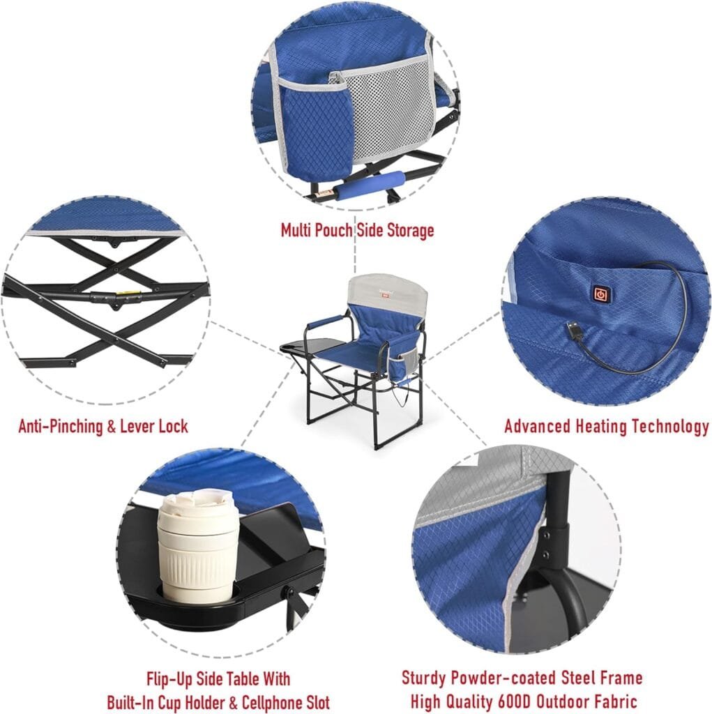 SUNNYFEEL Camping Directors Chair, Heavy Duty,Oversized Portable Folding Chair with Side Table, Pocket for Beach, Fishing,Trip,Picnic,Lawn,Concert Outdoor Foldable Camp Chairs