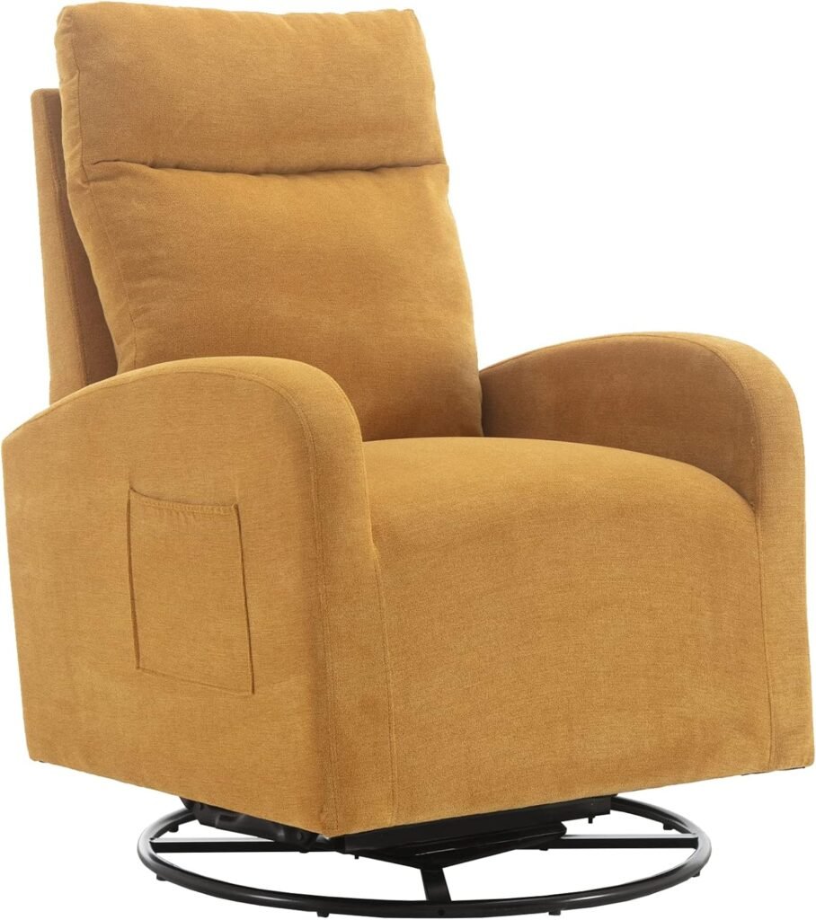 Swivel Rocking Chair Glider for Nursery Swivel Accent Chair Arm Chairs with Metal Base  Side Pocket Upholstered Rocking Chair with High Back for Living Room Baby Kids Room Bedroom (Beige)