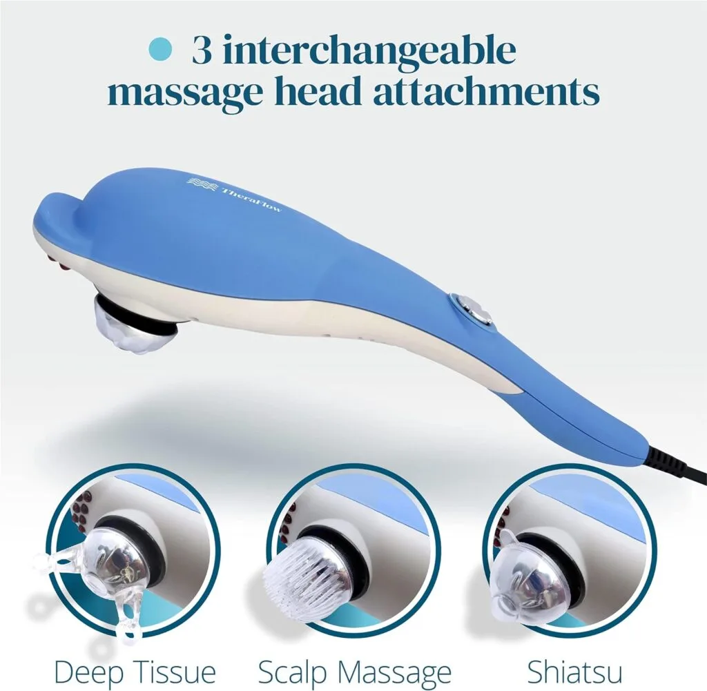 TheraFlow Deep Tissue Percussion Massager - Handheld Back Massager for Neck, Muscle, Shoulder, Foot, Leg, Calf Pain Relief - Electric, Full-Body Massage - 3 Adjustable Heads and 3 Speeds TheraFlow Deep Tissue Percussion Massager - Handheld Back Massager for Neck, Muscle, Shoulder, Foot, Leg, Calf Pain Relief - Electric, Full-Body Massage - 3 Adjustable Heads and 3 Speeds