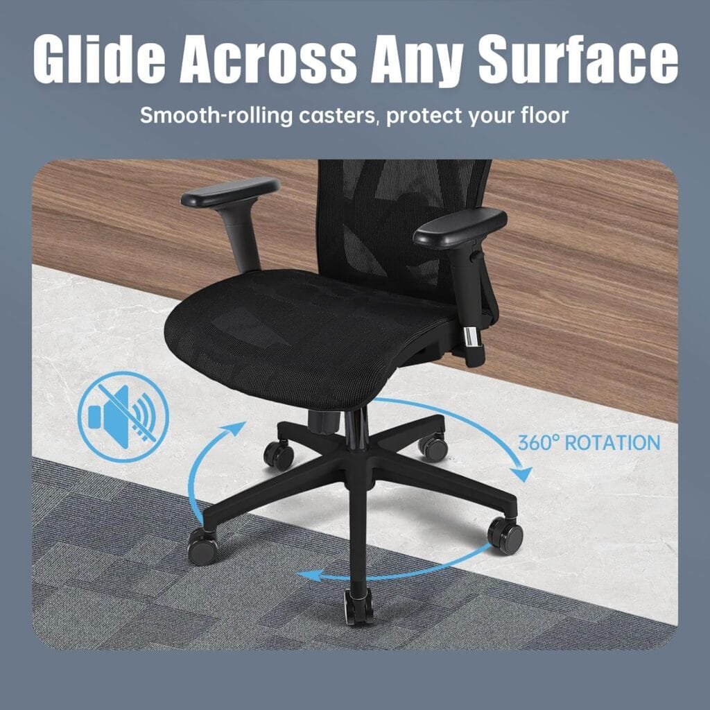 TICONN Big  Tall Ergonomic Office Chair, Home Office Desk Chairs with Wheels, Adjustable Headrest, 3D Adjustable Arm Rest, Lumbar Support (Black)