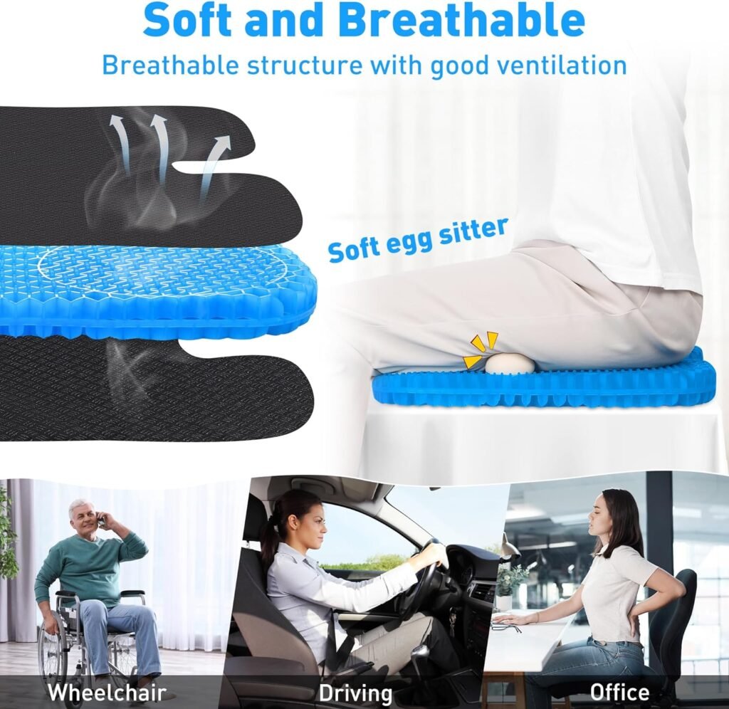 TITIROBA Gel Seat Cushion, Particles for Massage, Increased Contact Area, Pressure Dispersion, Adjustable Sitting Posture, Soft and Breathable, for Office, Driving, Wheelchair, Pregnancy, and Yoga