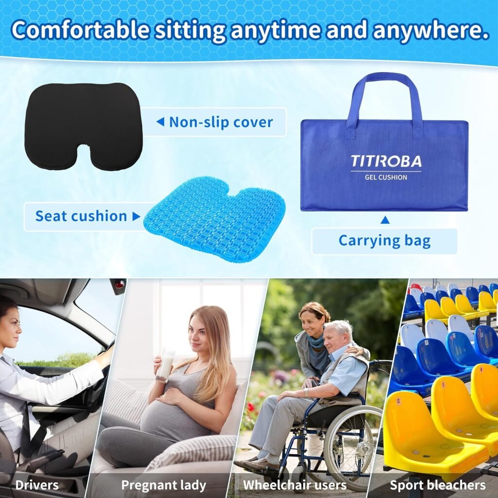 TITIROBA Gel Seat Cushion, Particles for Massage, Increased Contact Area, Pressure Dispersion, Adjustable Sitting Posture, Soft and Breathable, for Office, Driving, Wheelchair, Pregnancy, and Yoga