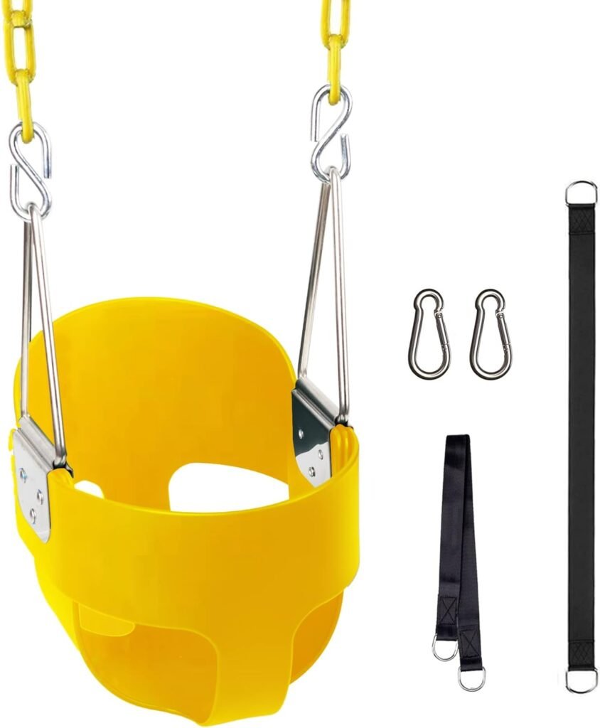 Toddler Swing, KINSPORY Baby Swing Outdoor, Heavy-Duty High Back Full Bucket Infant Swing Seat, 59 Coated Chains with Tree Straps for Swing Sets Outdoor Backyard (Yellow)