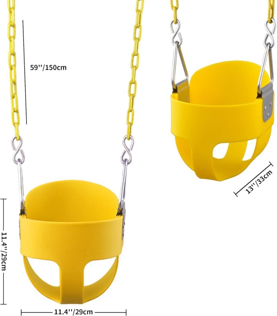 Toddler Swing, KINSPORY Baby Swing Outdoor, Heavy-Duty High Back Full Bucket Infant Swing Seat, 59 Coated Chains with Tree Straps for Swing Sets Outdoor Backyard (Yellow)