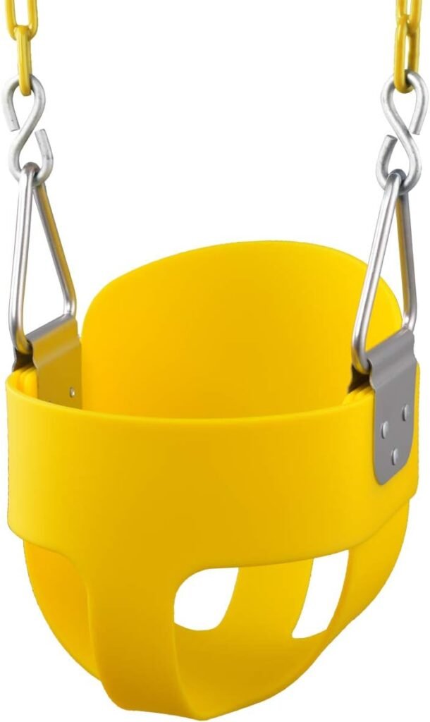 Toddler Swing, KINSPORY Baby Swing Outdoor, Heavy-Duty High Back Full Bucket Infant Swing Seat, 59 Coated Chains with Tree Straps for Swing Sets Outdoor Backyard (Yellow)