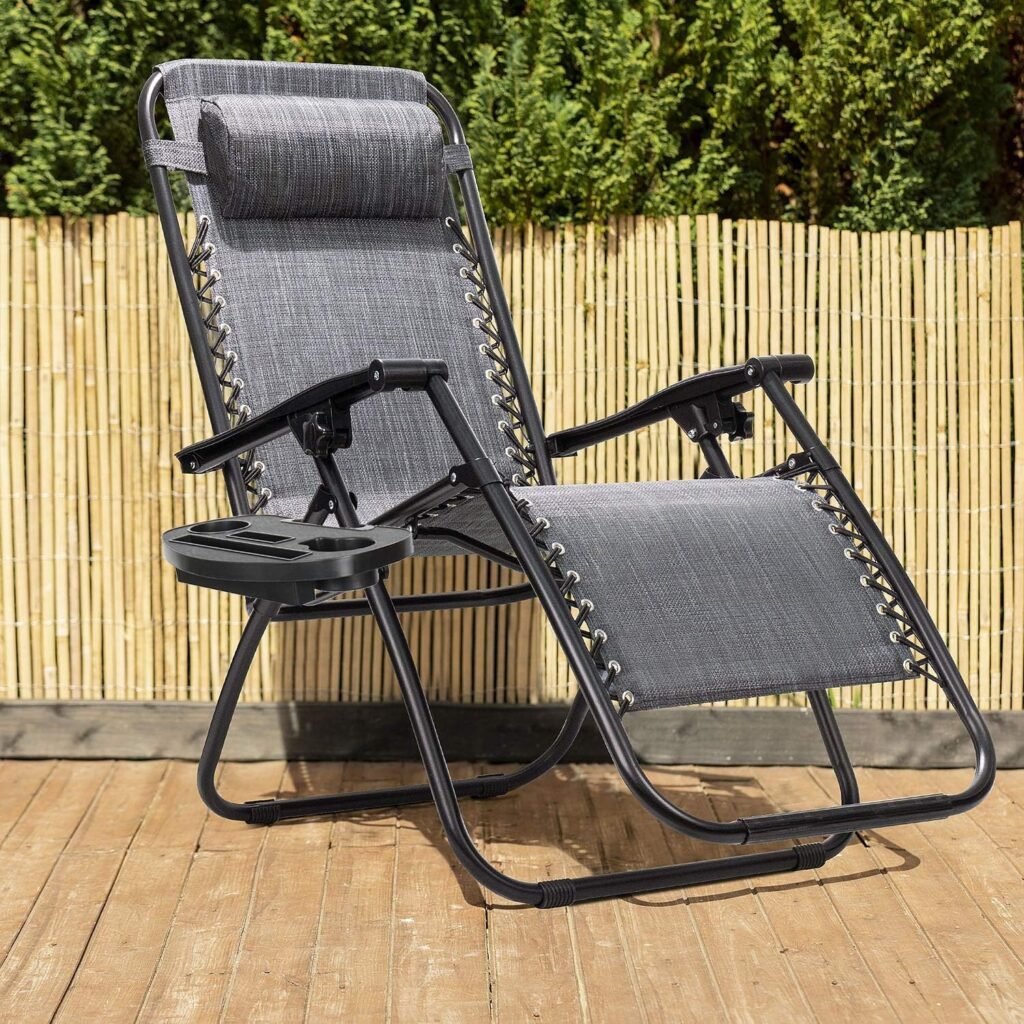 Tuoze Zero Gravity Adjustable Outdoor Folding Lounge Patio Chairs with Pillow Recliners for Poolside, Beach, Yard Set of 2, Light Grey