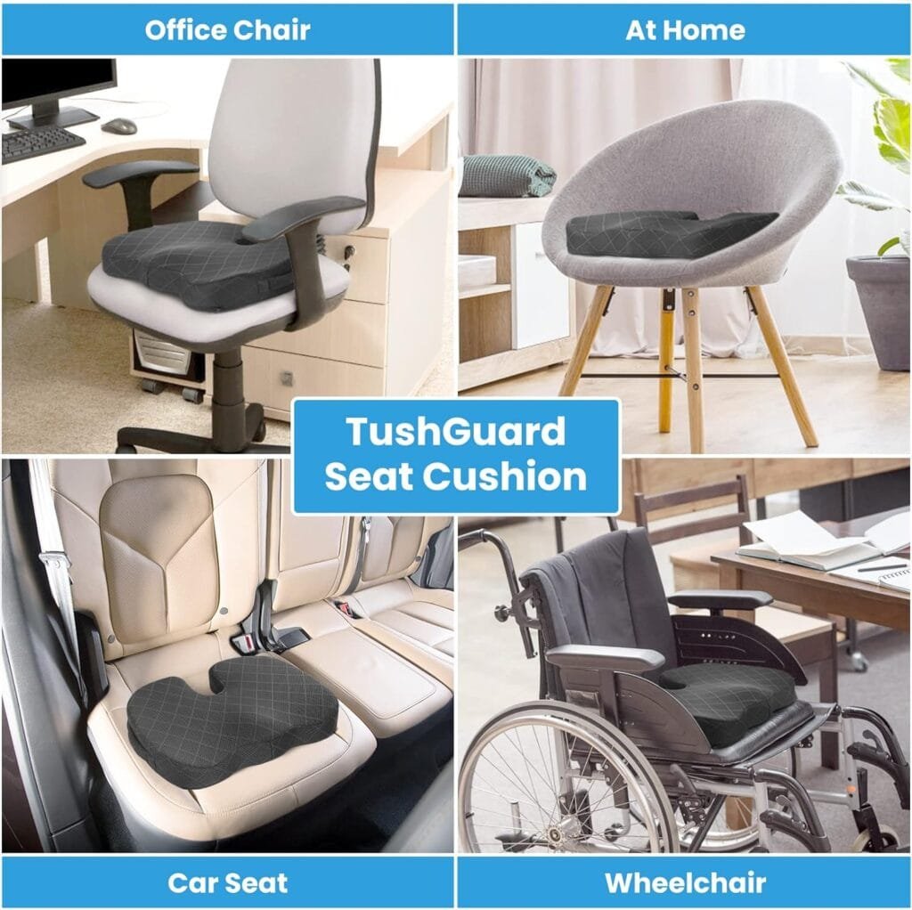 TushGuard Seat Cushion, Office Chair Cushions, Car Seat Cushion, Non-Slip Sciatica  Back Coccyx Tailbone Pain Relief Chair Pad for Computer Desk, Wheelchair, Driving (Grey, X-Large)