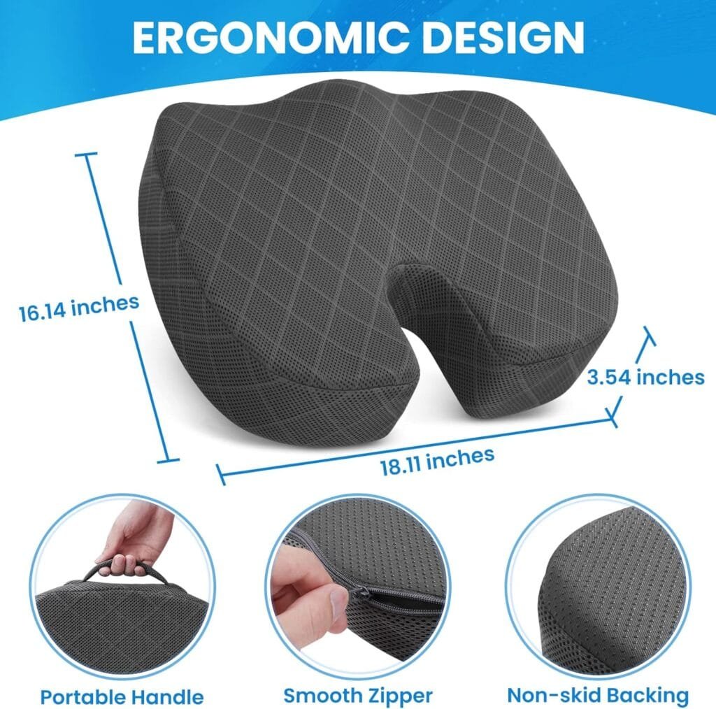 TushGuard Seat Cushion, Office Chair Cushions, Car Seat Cushion, Non-Slip Sciatica  Back Coccyx Tailbone Pain Relief Chair Pad for Computer Desk, Wheelchair, Driving (Grey, X-Large)