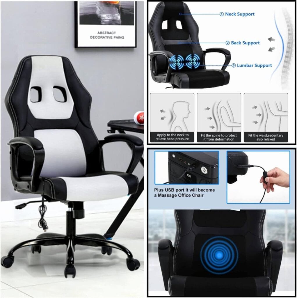 Tyyps Ergonomic Gaming Chair -250lb High Back PC Racing Desk Chair Adjustable Reclining Computer Chair with Lumbar Support Armrest Headrest Task Rolling Swivel Game Chair for Adult Teen, Black