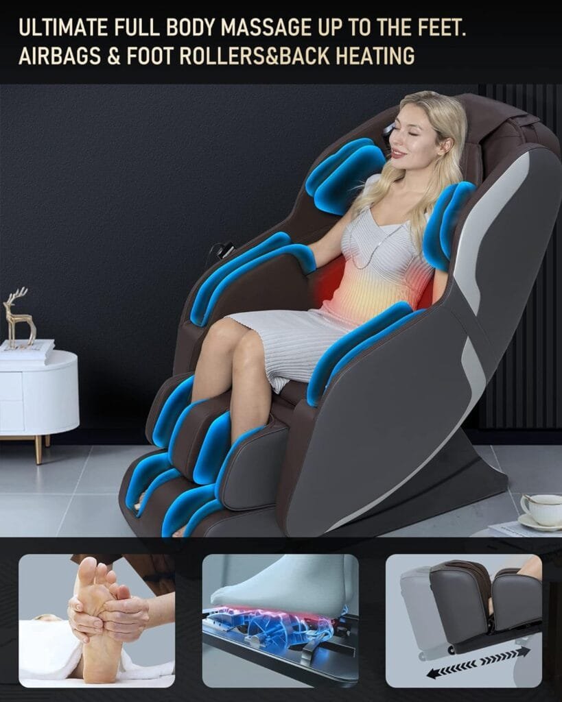 UIIU Assembled Massage Chair Full Body Zero Gravity Massage Chairs Electric Shiatsu Massage Recliner Chair Back Heated with Whole Body Airbags Bluetooth Speaker Foot Massage Brown