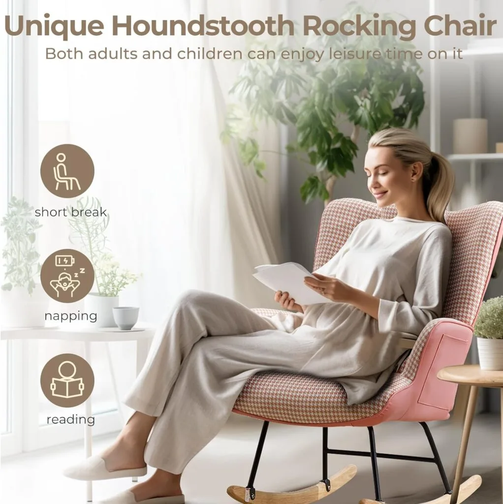 Unovivy Rocking Chair Nursery, Linen Leather Nursing Armchair with Wooden Base, Baby Glider Rocker with High Backrest Headrest, Comfy Gliding Seat for Living Room, Bedroom, Office Unovivy Rocking Chair Nursery, Linen Leather Nursing Armchair with Wooden Base, Baby Glider Rocker with High Backrest Headrest, Comfy Gliding Seat for Living Room, Bedroom, Office