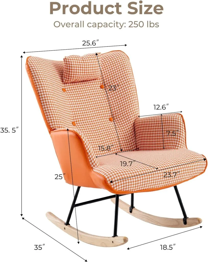 Unovivy Rocking Chair Nursery, Linen Leather Nursing Armchair with Wooden Base, Baby Glider Rocker with High Backrest Headrest, Comfy Gliding Seat for Living Room, Bedroom, Office Unovivy Rocking Chair Nursery, Linen Leather Nursing Armchair with Wooden Base, Baby Glider Rocker with High Backrest Headrest, Comfy Gliding Seat for Living Room, Bedroom, Office