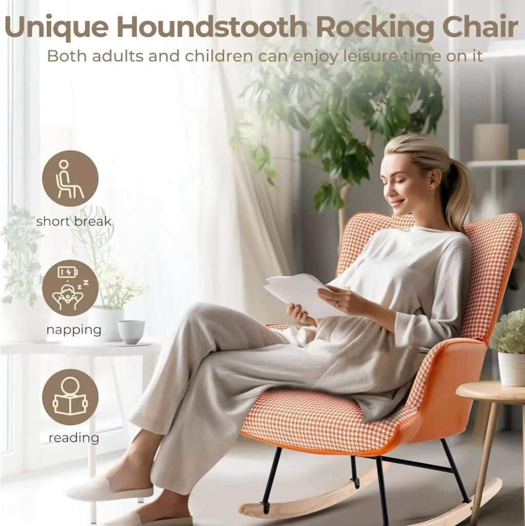 Unovivy Rocking Chair Nursery, Linen Leather Nursing Armchair with Wooden Base, Baby Glider Rocker with High Backrest Headrest, Comfy Gliding Seat for Living Room, Bedroom, Office Unovivy Rocking Chair Nursery, Linen Leather Nursing Armchair with Wooden Base, Baby Glider Rocker with High Backrest Headrest, Comfy Gliding Seat for Living Room, Bedroom, Office