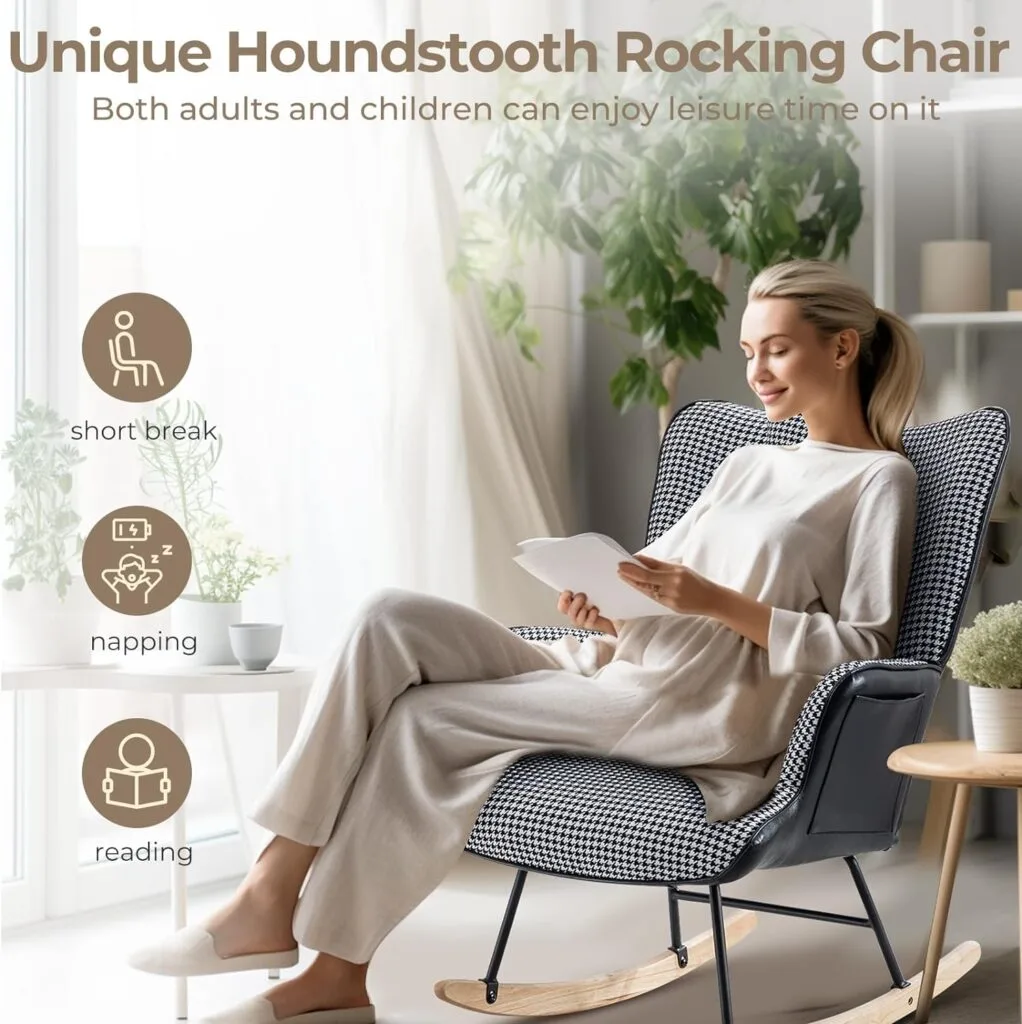 Unovivy Rocking Chair Nursery, Linen Leather Nursing Armchair with Wooden Base, Baby Glider Rocker with High Backrest Headrest, Comfy Gliding Seat for Living Room, Bedroom, Office Unovivy Rocking Chair Nursery, Linen Leather Nursing Armchair with Wooden Base, Baby Glider Rocker with High Backrest Headrest, Comfy Gliding Seat for Living Room, Bedroom, Office