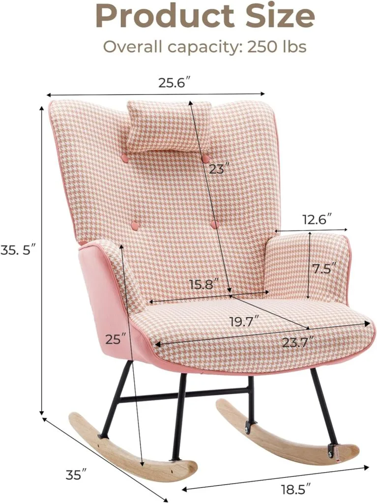 Unovivy Rocking Chair Nursery, Linen Leather Nursing Armchair with Wooden Base, Baby Glider Rocker with High Backrest Headrest, Comfy Gliding Seat for Living Room, Bedroom, Office Unovivy Rocking Chair Nursery, Linen Leather Nursing Armchair with Wooden Base, Baby Glider Rocker with High Backrest Headrest, Comfy Gliding Seat for Living Room, Bedroom, Office