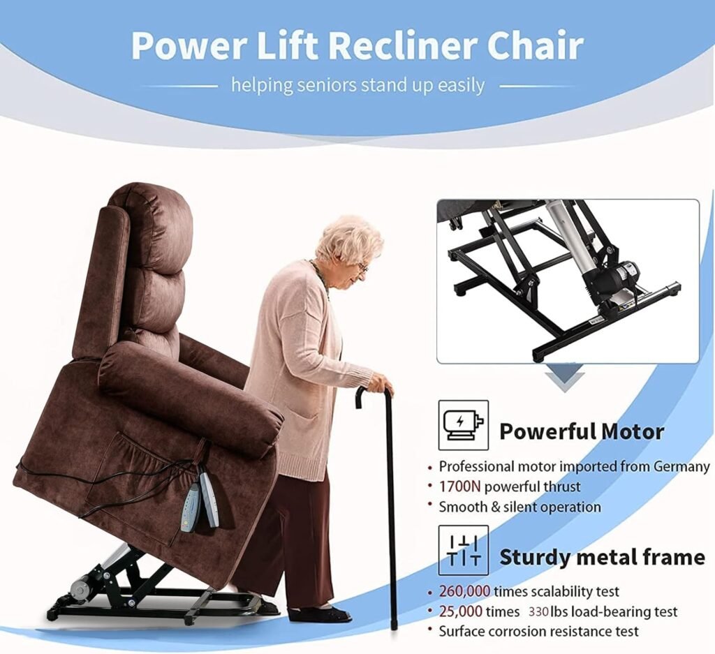 URRED Power Lift Recliner Chair for Elderly, Electric Recliners Massage Chair with Heat for Adult, Velvet Fabric Massage Recliner Sofa Chair with Lumbar Pillow, Side Pockets, USB Ports (Grey)