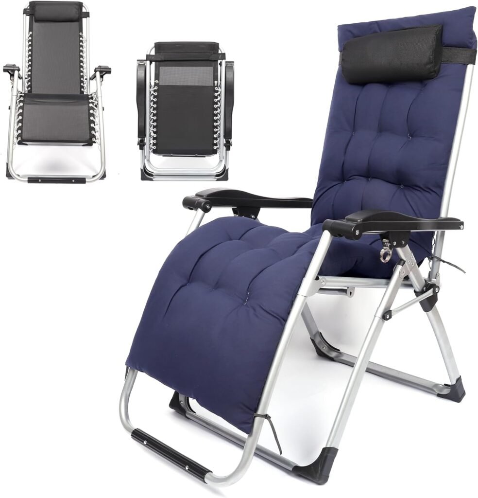 USUKO Zero Gravity Chair, Folding Lounge Chairs Patio Reclining Chair with Removable Cushion, Outdoor Folding Adjustable Recliner with Cup Holder