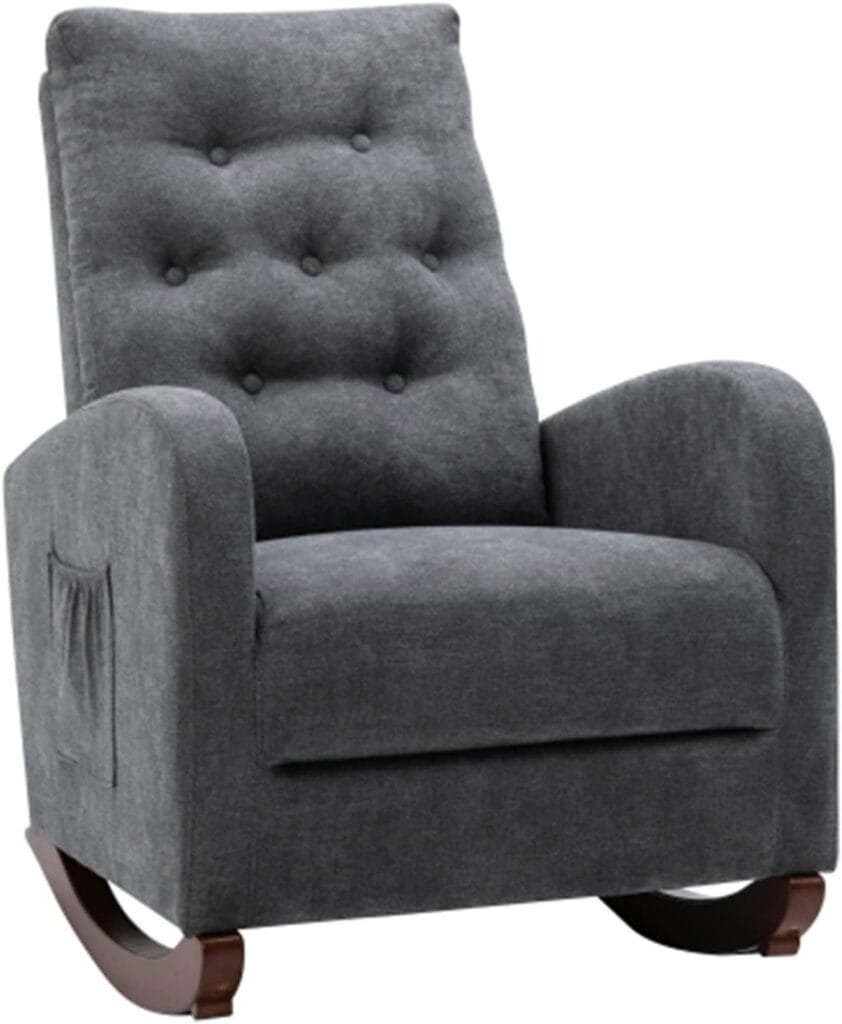 USUWE Rocking Chair for Nursery, Glider Rocker with Side Pocket, Comfy Armchair with Tall Backrest and Double Layer Cushion Recliner Baby Nursery Rocking Chair for Living Room, Bedroom (Beige)