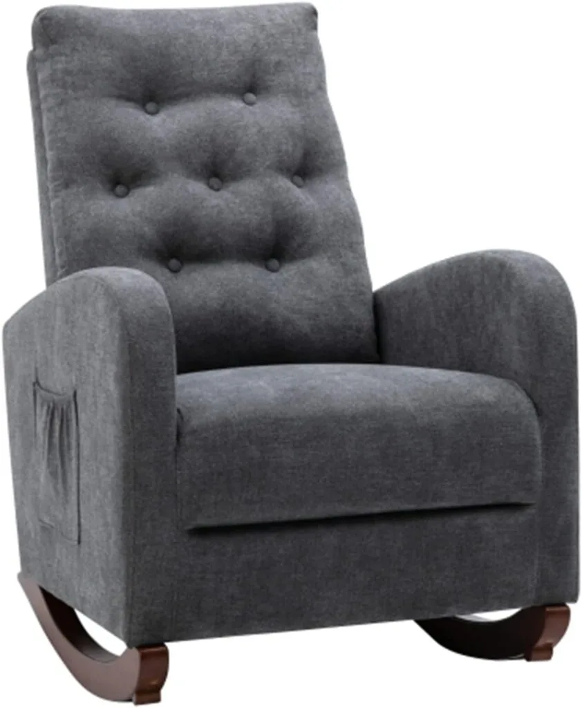 USUWE Rocking Chair for Nursery, Glider Rocker with Side Pocket, Comfy Armchair with Tall Backrest and Double Layer Cushion Recliner Baby Nursery Rocking Chair for Living Room, Bedroom (Beige) USUWE Rocking Chair for Nursery, Glider Rocker with Side Pocket, Comfy Armchair with Tall Backrest and Double Layer Cushion Recliner Baby Nursery Rocking Chair for Living Room, Bedroom (Beige)