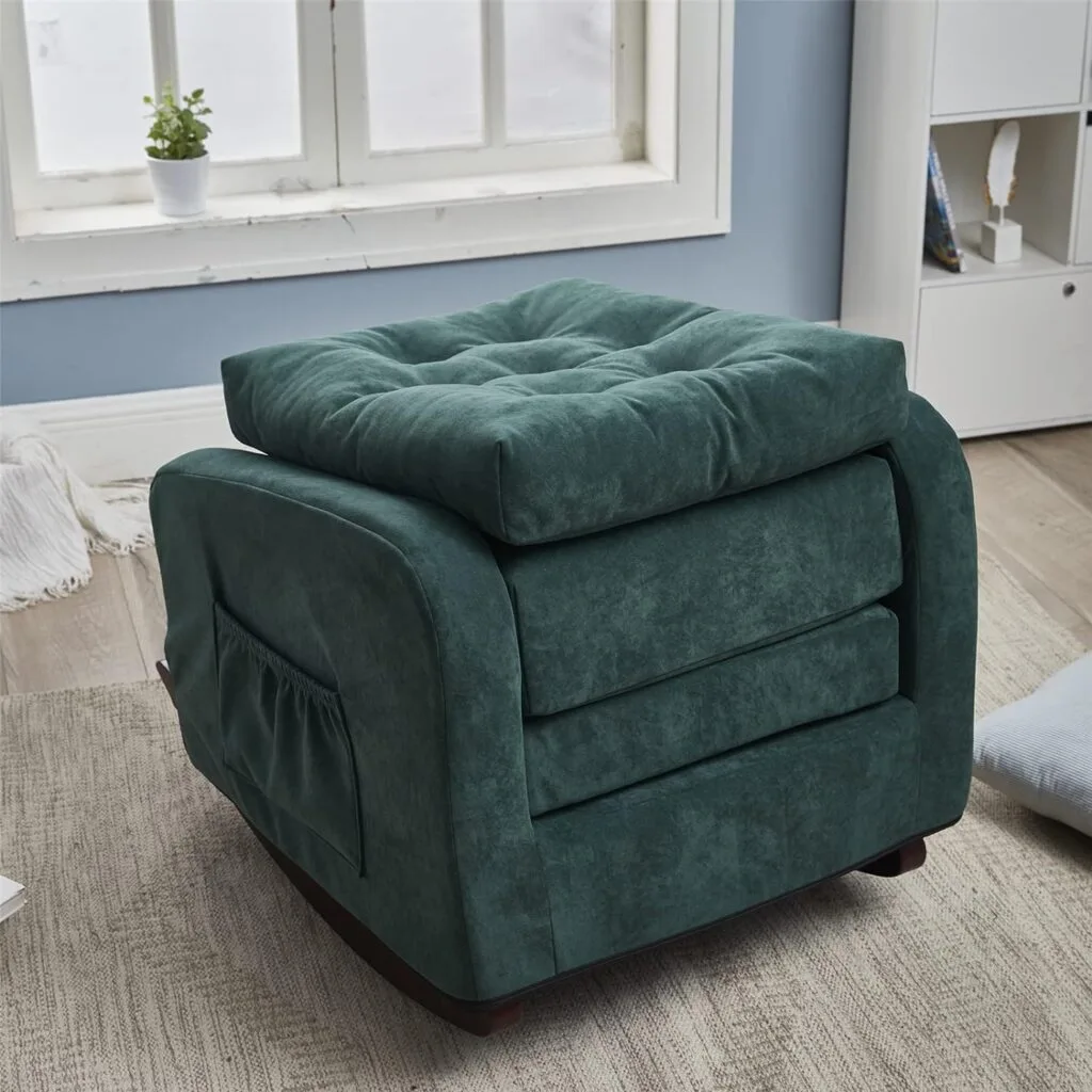 USUWE Rocking Chair for Nursery, Glider Rocker with Side Pocket, Comfy Armchair with Tall Backrest and Double Layer Cushion Recliner Baby Nursery Rocking Chair for Living Room, Bedroom (Beige) USUWE Rocking Chair for Nursery, Glider Rocker with Side Pocket, Comfy Armchair with Tall Backrest and Double Layer Cushion Recliner Baby Nursery Rocking Chair for Living Room, Bedroom (Beige)